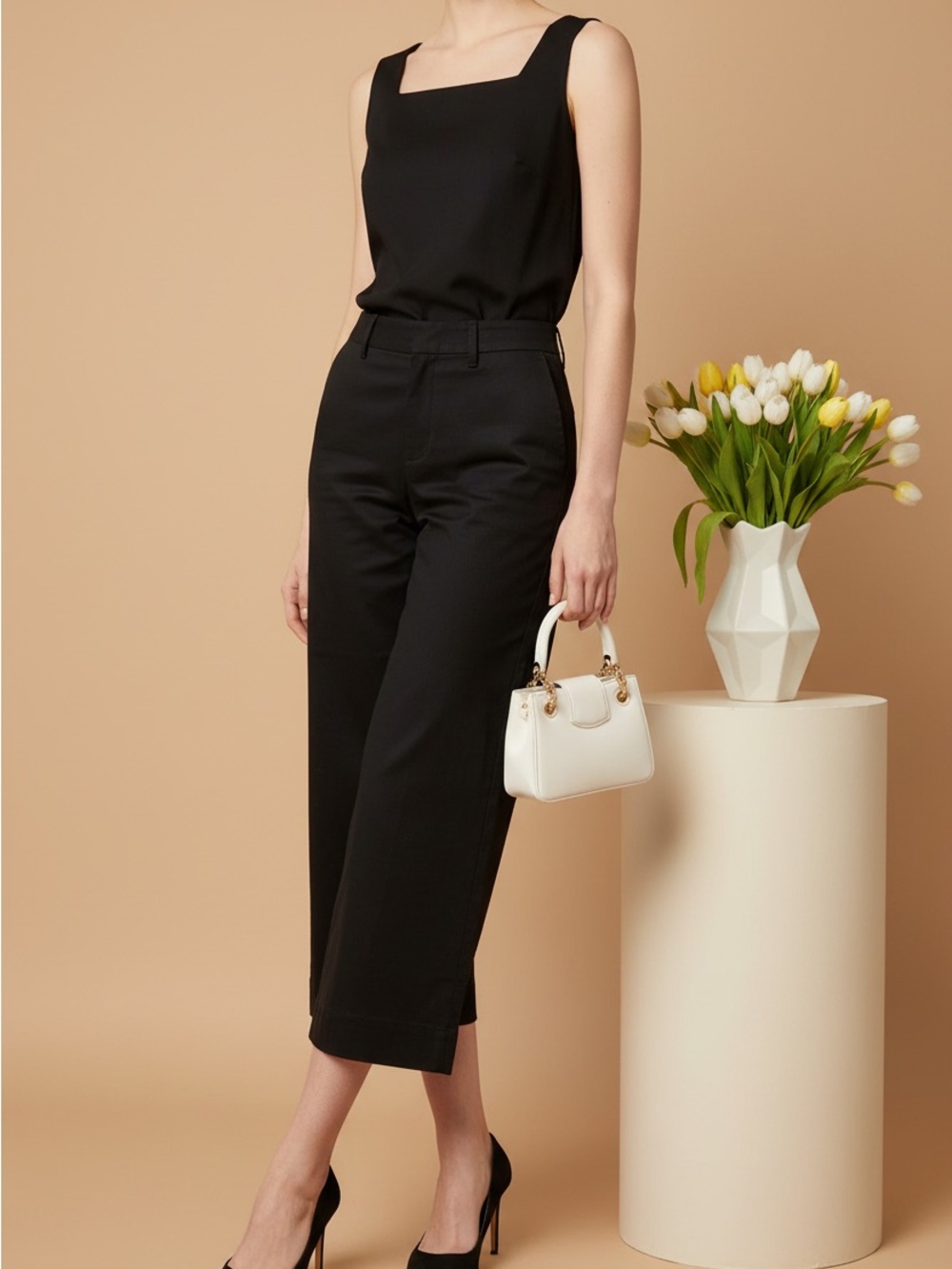 LOFT Outlet Women's Sz 2 Black Wide Leg Pants Flat Front Straight Hip / Thigh